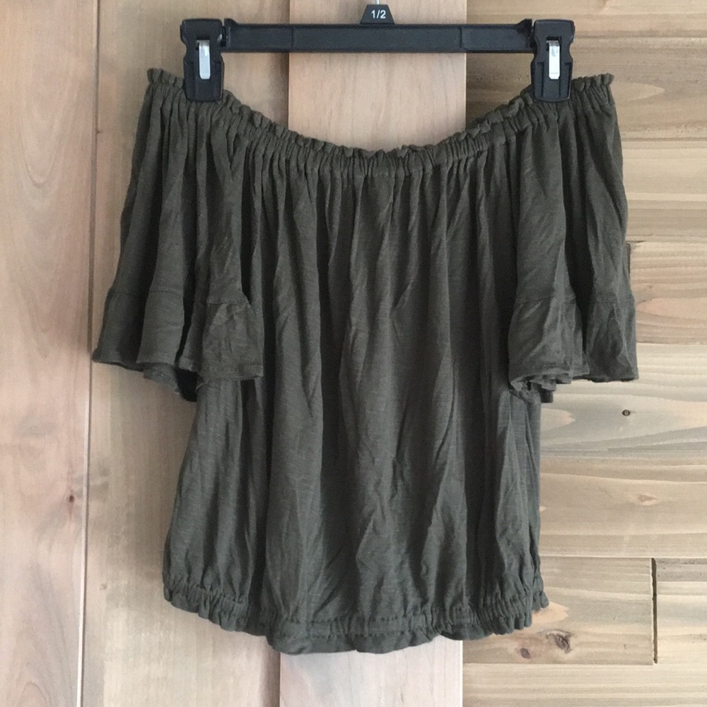 Olive green off the shoulder top, S